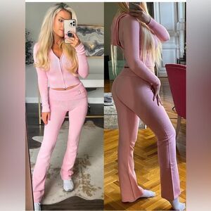 2 Piece Outfits Zip Up Crop Hoodie Sweater Sets High Waist Pants Lounge Sets